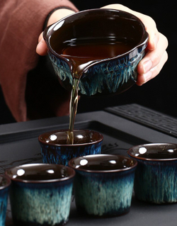 278135.5 Сервиз  Водяная мельница "Синий" чайник 220мл, жернова, сливник. 6 пиал 60мл, керамика