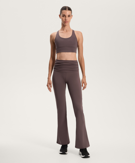 OYSHO Расклешенные брюки Comfortlux с высокой посадкой и сборками на талии, серо-фиолетовый