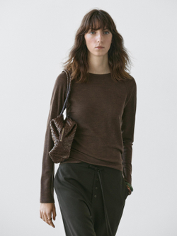 Massimo Dutti Шерстяная футболка с рукавами реглан, коричневый