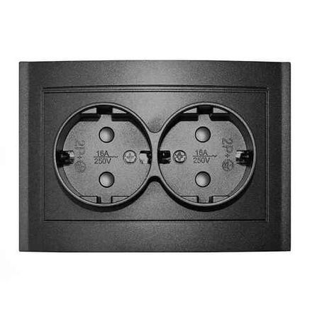 Розетка двухместная UNIVersal серия "Бриллиант" с/з, з/ш, 16А, 220В, Графит  (1/100)