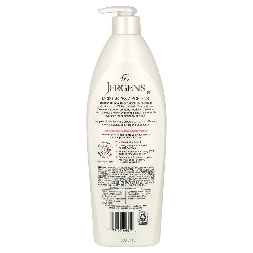 Jergens, Original Scent, увлажняющее средство для сухой кожи, вишня и миндаль, 621 мл (21 жидк. унция)