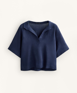 Oysho Рубашка свободного кроя с коротким рукавом из 100% льна, военно-морской