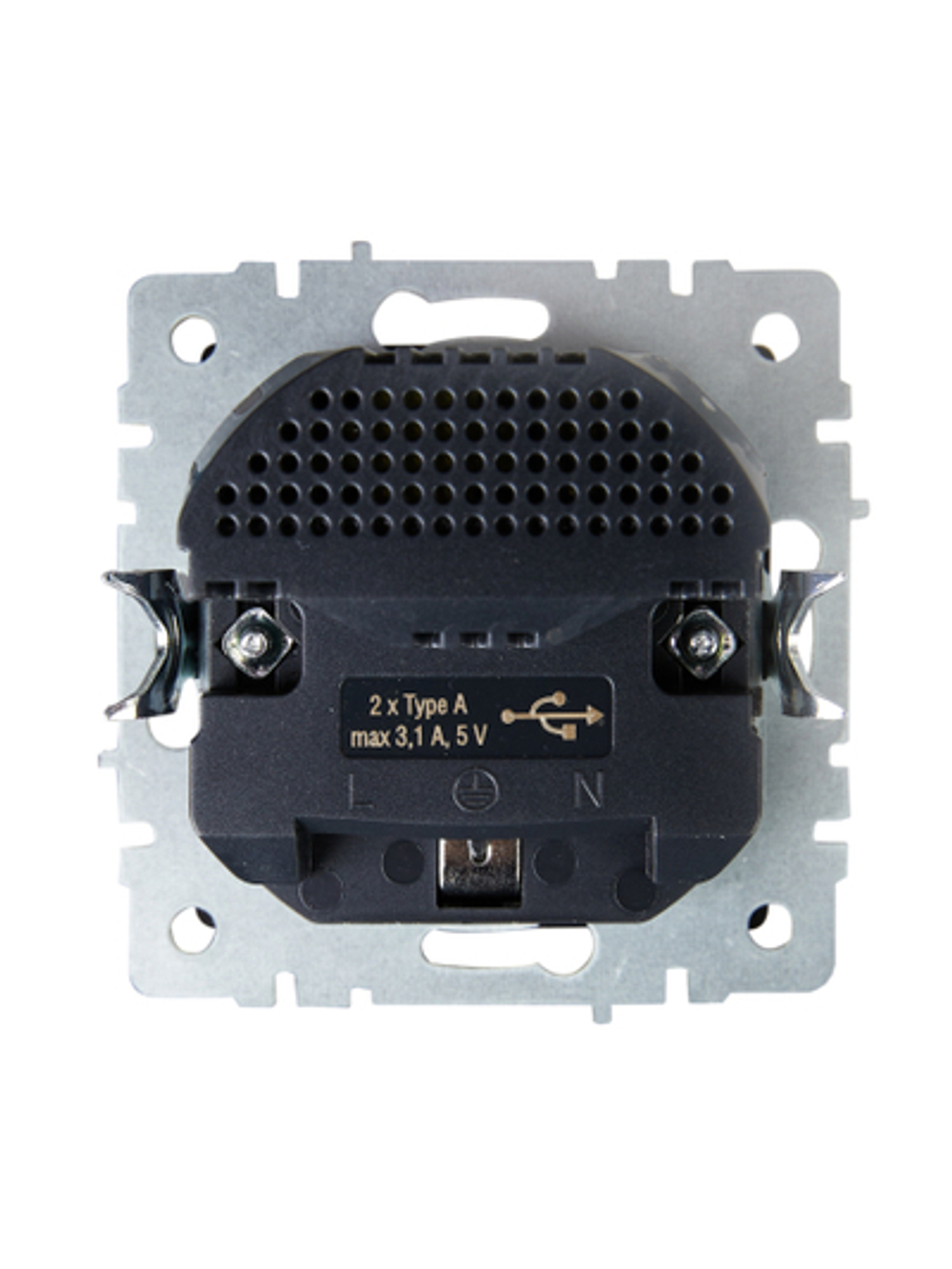 BRITE Розетка 1-местная с заземлением с защитными шторками 16А с USB A+A 5В 3,1А РЮш10-2-БрГ графит IEK