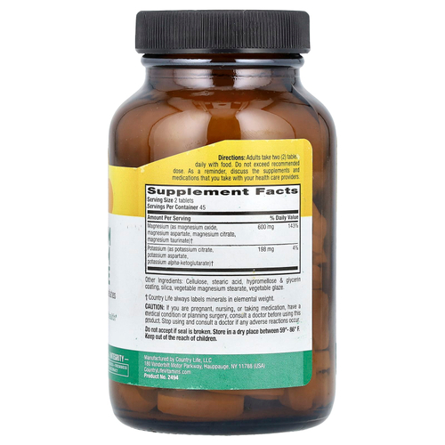 Country Life, Target-Mins, магний, калий, аспартат, 90 таблеток