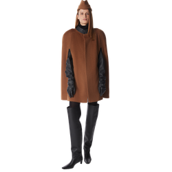 Кейп укороченный из кашемира с кожаными вставками