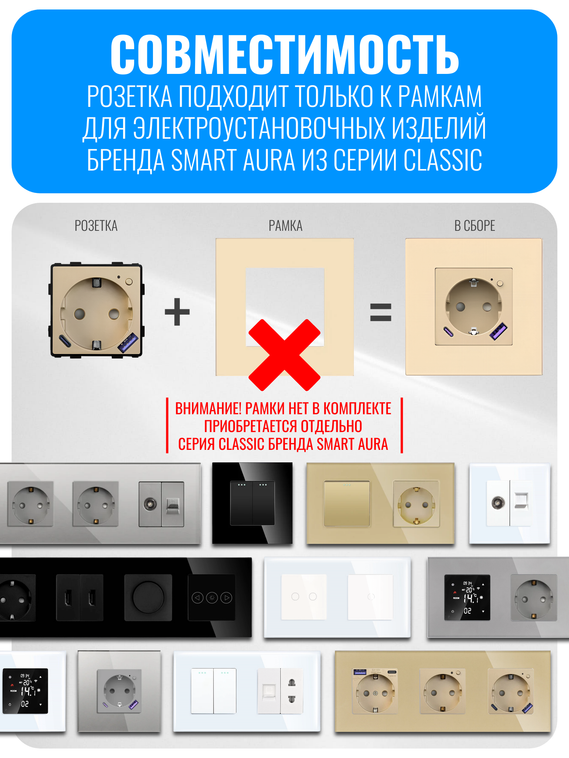 Умная ZigBee розетка с зарядным устройством USB и Type-C Smart Aura серия Classic без рамки