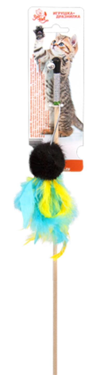 ZOONIK Дразнилка для кошек "Помпон с перьями на веревке", 50 см