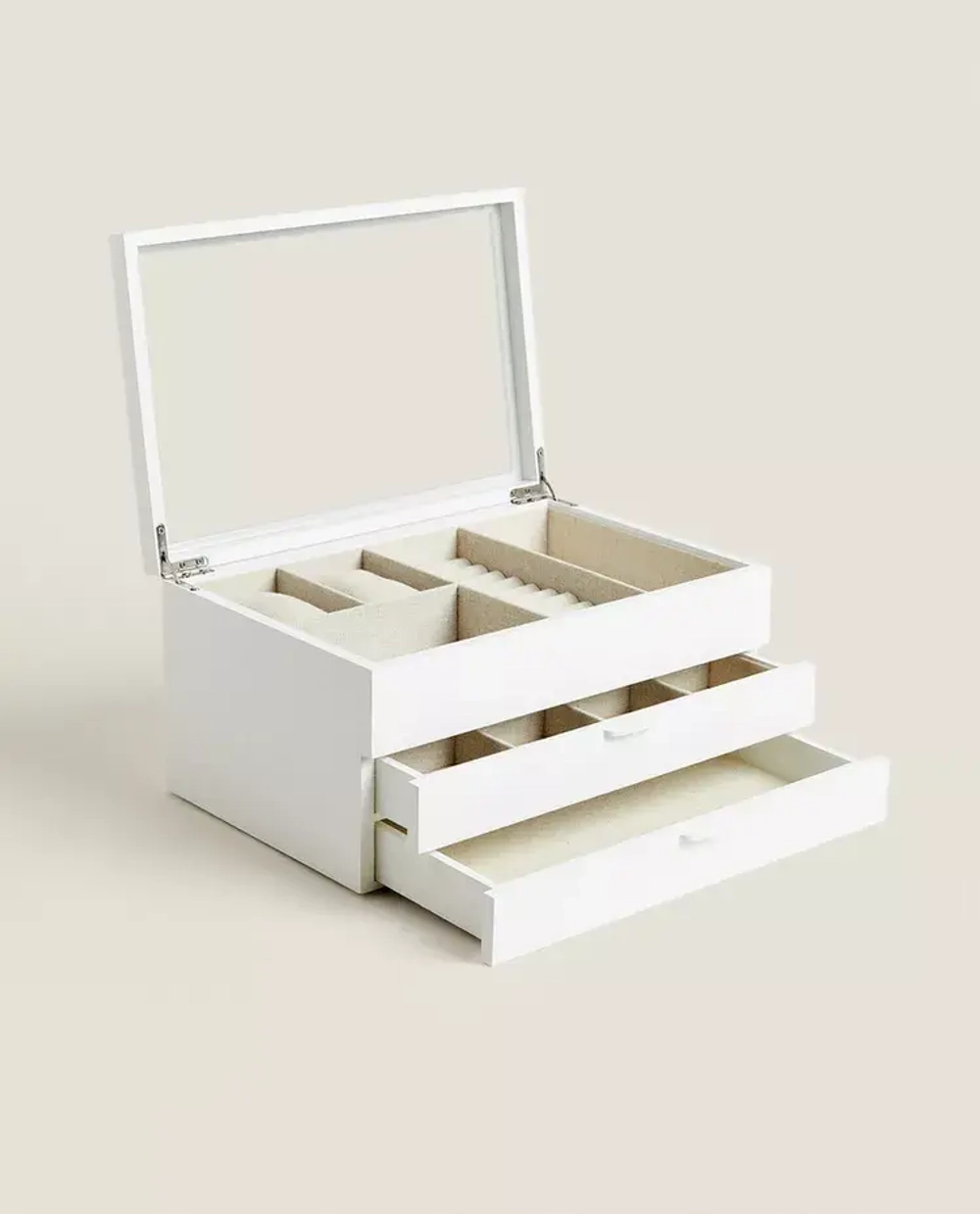 ZARA HOME ЛАКИРОВАННАЯ ШКАТУЛКА ДЛЯ УКРАШЕНИЙ С ВЫДВИЖНЫМИ ЯЩИКАМИ, БЕЛЫЙ