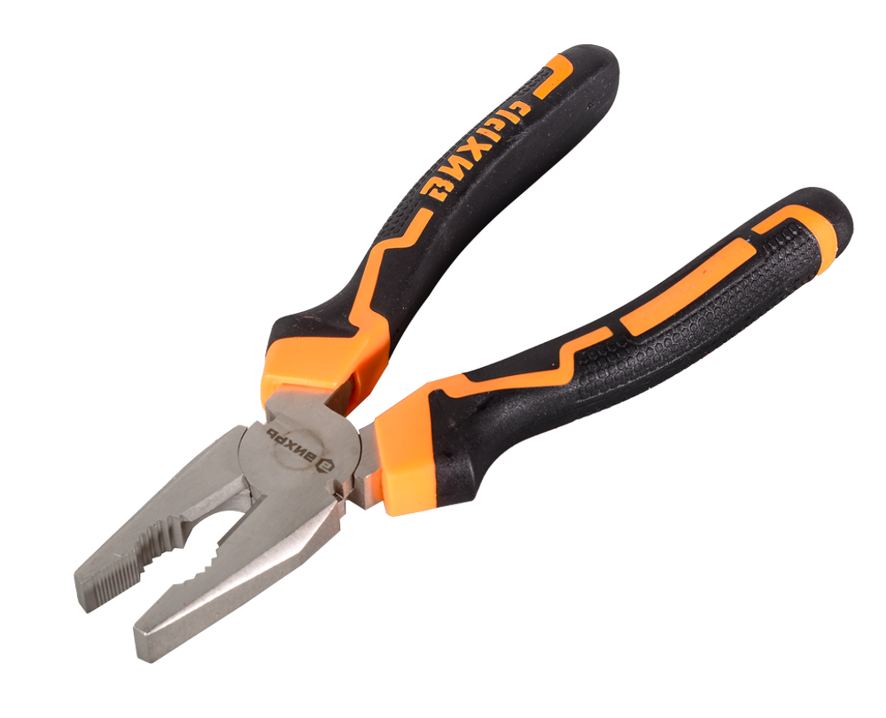 Плоскогубцы (пассатижи), 200мм., никелированные, двухкомпонентные рукоятки, Вихрь