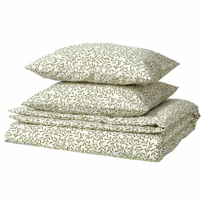 Комплект постельного белья IKEA SORGMANTEL (СОРГМАНТЕЛЬ), Двуспальный, Бело-зеленый, 240x220, 50x80 см