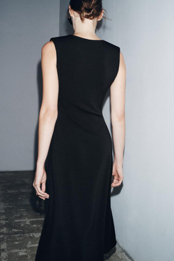 ZARA ПЛАТЬЕ МИДИ ИЗ КРЕПА, ЧЕРНЫЙ