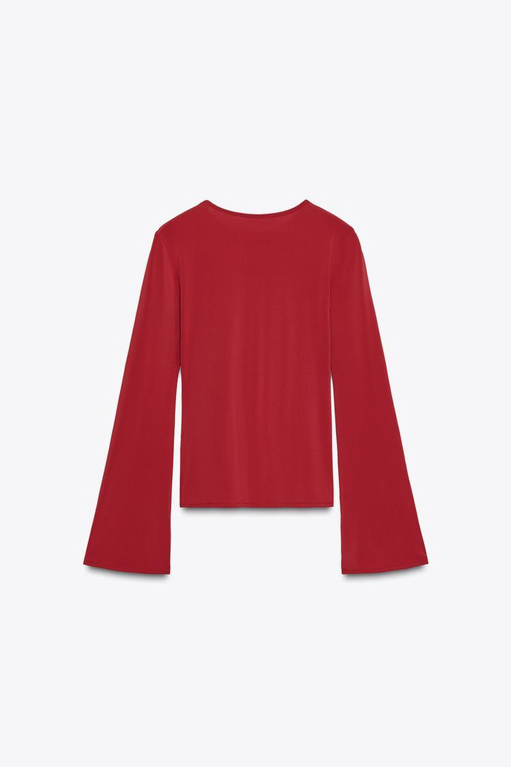 ZARA ФУТБОЛКА С ДЛИННЫМИ РУКАВАМИ И СБОРКАМИ, БУРГУНДИ