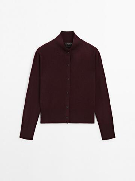 Massimo Dutti Кардиган из 100% шерсти с воротником-стойкой, бордо