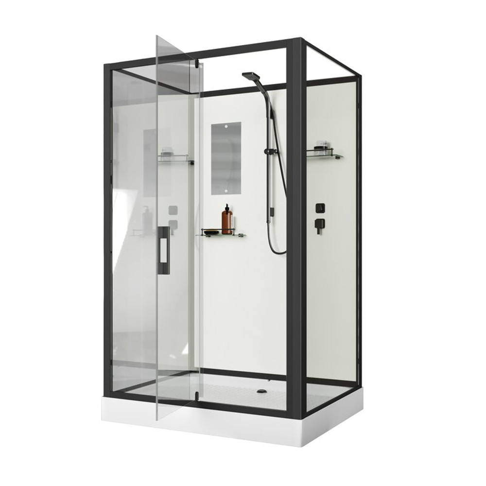 Душевая кабина Niagara Standart ST120/90/15Q/BL/BK (120х90х200) прямоугольник,поддон 15см,распашная,проф.черный,без крыши,3 места