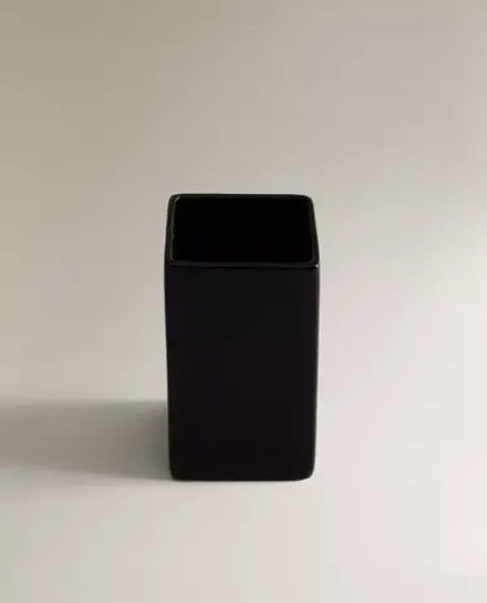 ZARA HOME БЛЕСТЯЩИЙ СТАКАН ДЛЯ ЗУБНЫХ ЩЕТОК ИЗ ФАЯНСА, ЧЕРНЫЙ