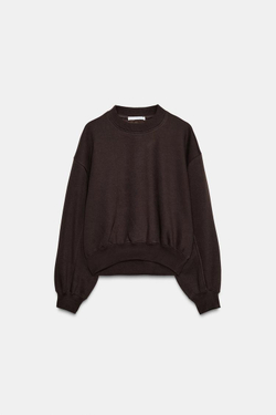 ZARA БАЗОВАЯ ТОЛСТОВКА ИЗ МЯГКОЙ ТКАНИ, КОРИЧНЕВЫЙ