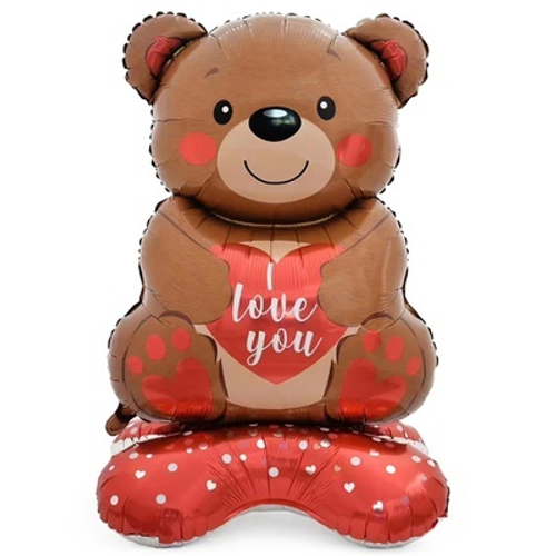Шар фольга фигура 147см Мишка на красной подушке ВОЗДУХ