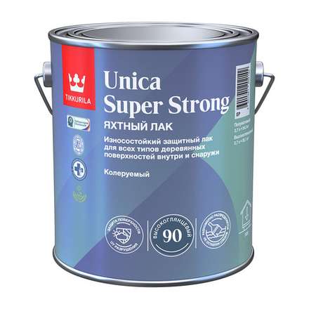 Лак уретано-алкидный Tikkurila Unica Super Strong 90, глянцевый, база EP, бесцветный, 2,7 л