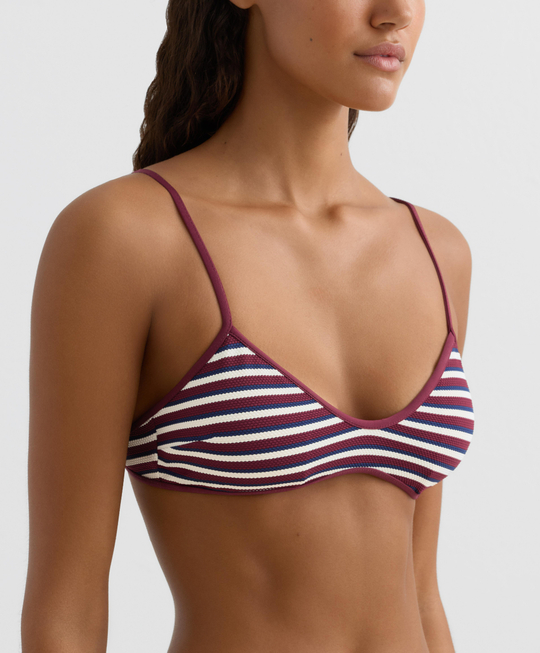 OYSHO Топ-бикини с треугольными чашечками в контрастную полоску, сливовый