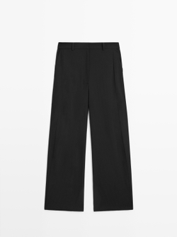 Massimo Dutti Брюки из смесовой шерсти с декоративной строчкой, черный