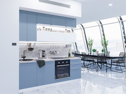 Прямая модульная кухня Фьюжн-01 Silky Blue/Silky White - Белый 2340*2300*600