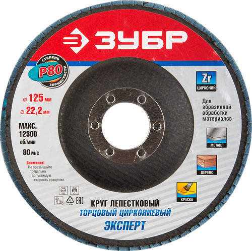 36596-125-80 Круг шлифовальный лепестковый торцевой, P80, 125х22,2мм