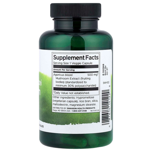 Swanson, экстракт гриба агарика бразильского (Agaricus blazei), 500 мг, 90 растительных капсул
