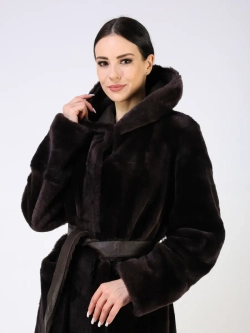 Дубленка зимняя шуба натуральная с капюшоном длинная