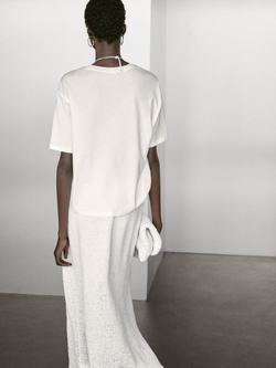 Massimo Dutti Футболка с декоративными швами на рукаве, белый