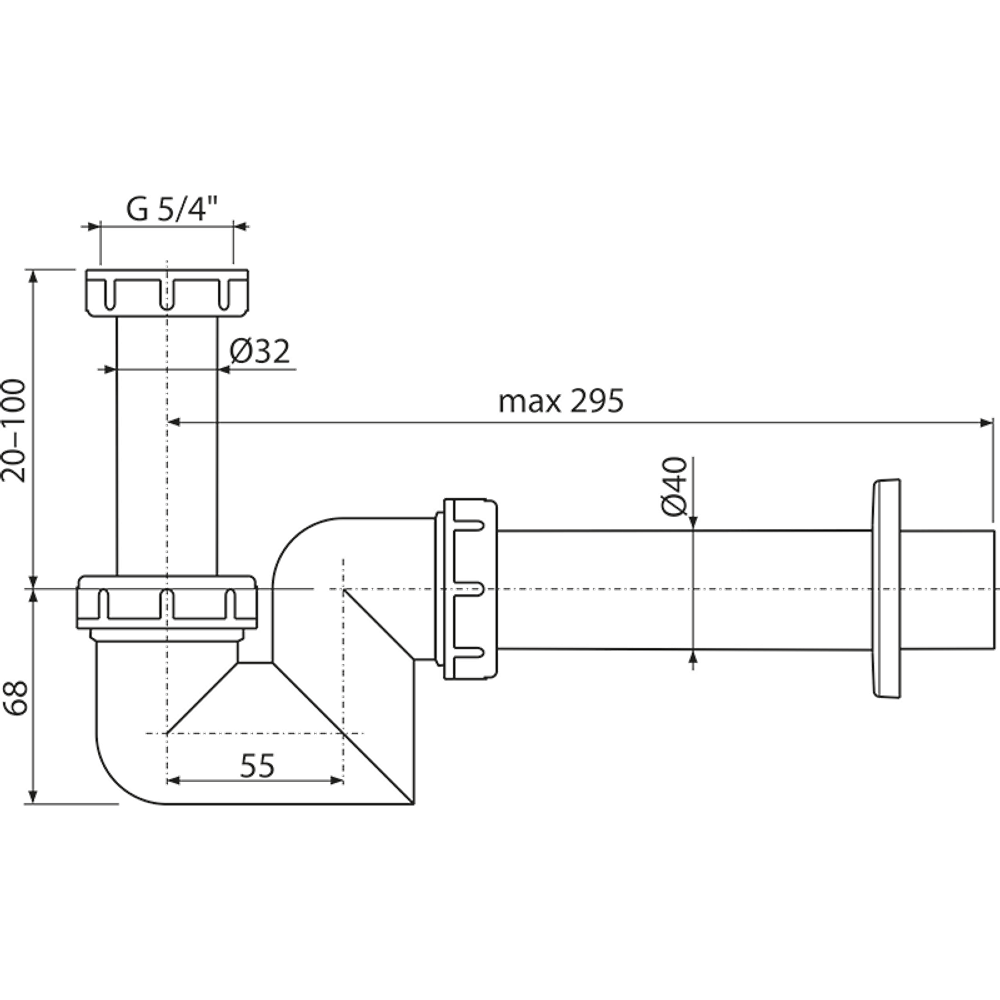 Сифон для умывальника и биде, пластик 40 AlcaPlast A45F-DN40