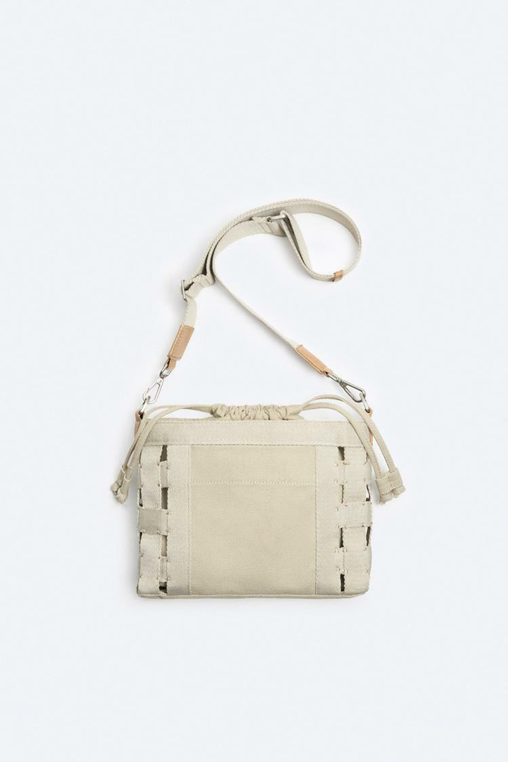 ZARA ТКАНАЯ ХОЛЩОВАЯ СУМКА ЧЕРЕЗ ПЛЕЧО, БЕЛЫЙ ЭКРЮ