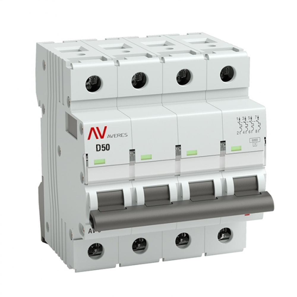 Выключатель автоматический 4П 50A характеристика D 6kA AV-6EKF AVERES mcb6-4-50D-av