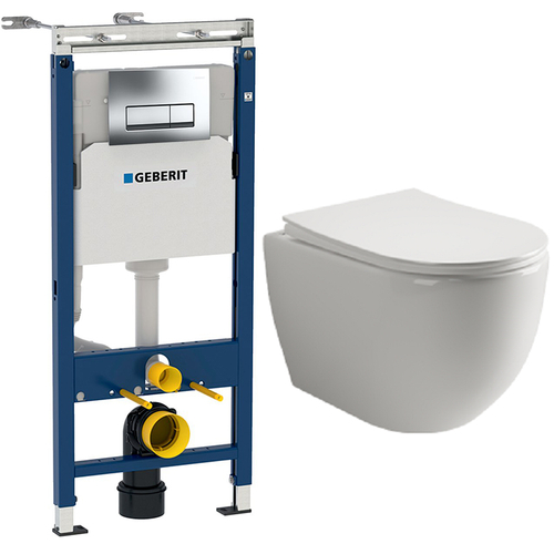 Комплект подвесной безободковый унитаз Ceramica Nova Mia Rimless CN1805 с ультра-тонким сиденьем SoftClose + инсталляция Geberit Duofix 458.125.21.1 с кнопкой смыва хром