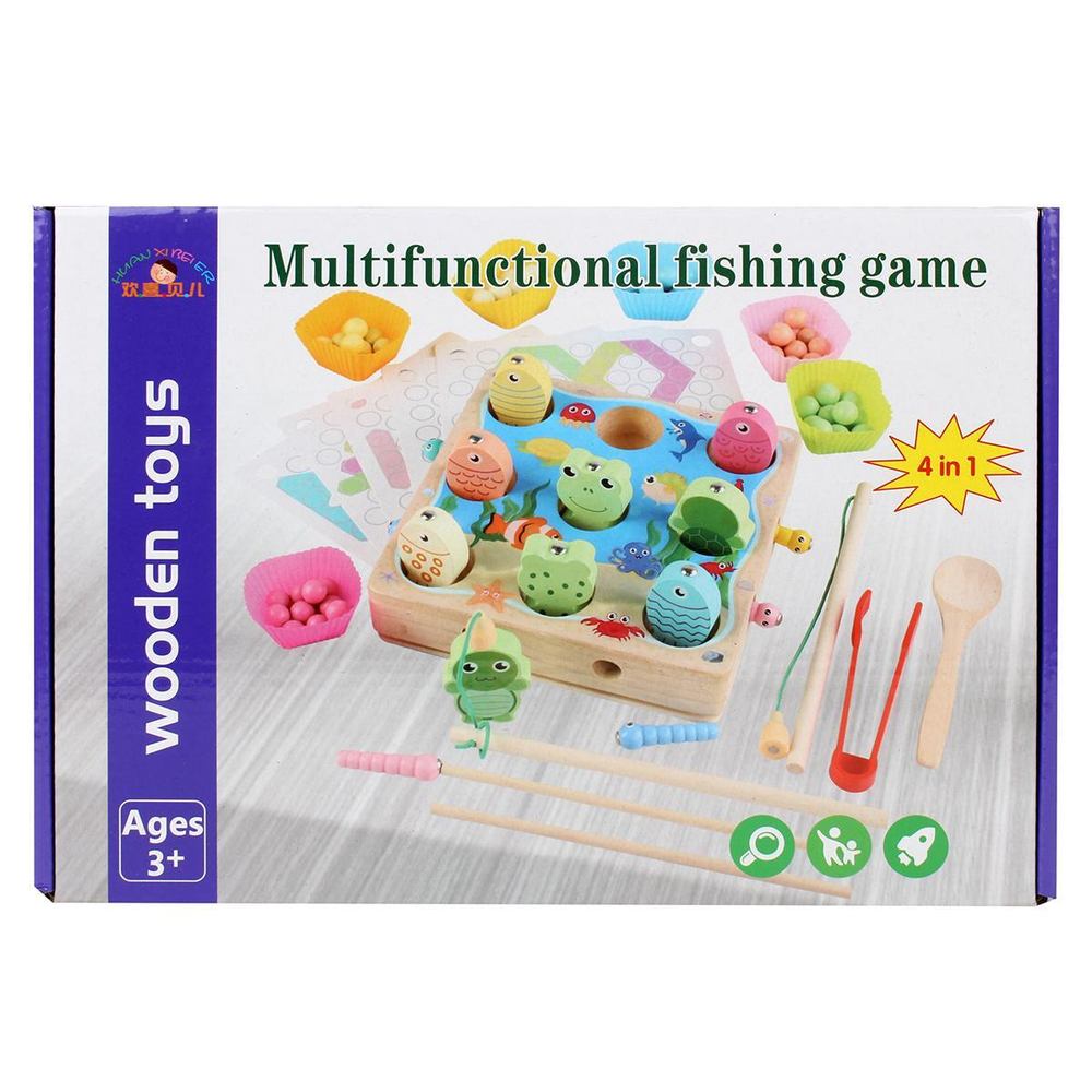 Развивающая игрушка деревянная Рыбалка 9 эл, коробка C-41675