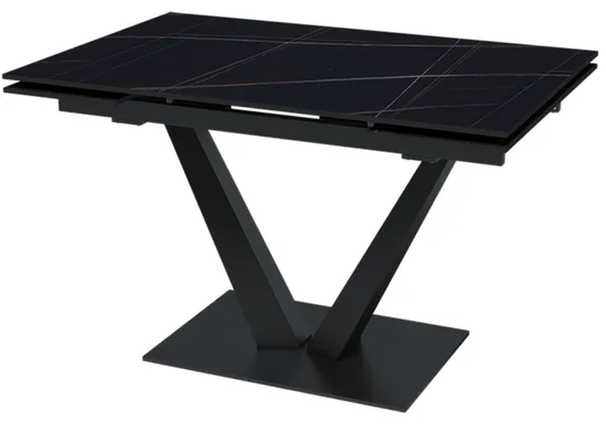 Стол "МАЛИБУ" 120-180, керамика Black Gold матовая, R-6, опоры черный муар