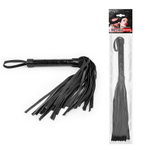 Черная многохвостовая плеть с круглой гладкой ручкой - 38 см. (Цвет: черный)