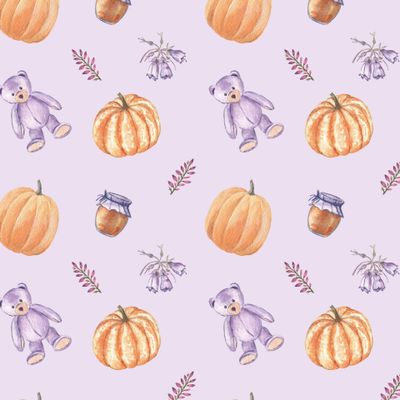 Мишки и тыквы на сиреневом ( Bears and Pumpkins on lilac)