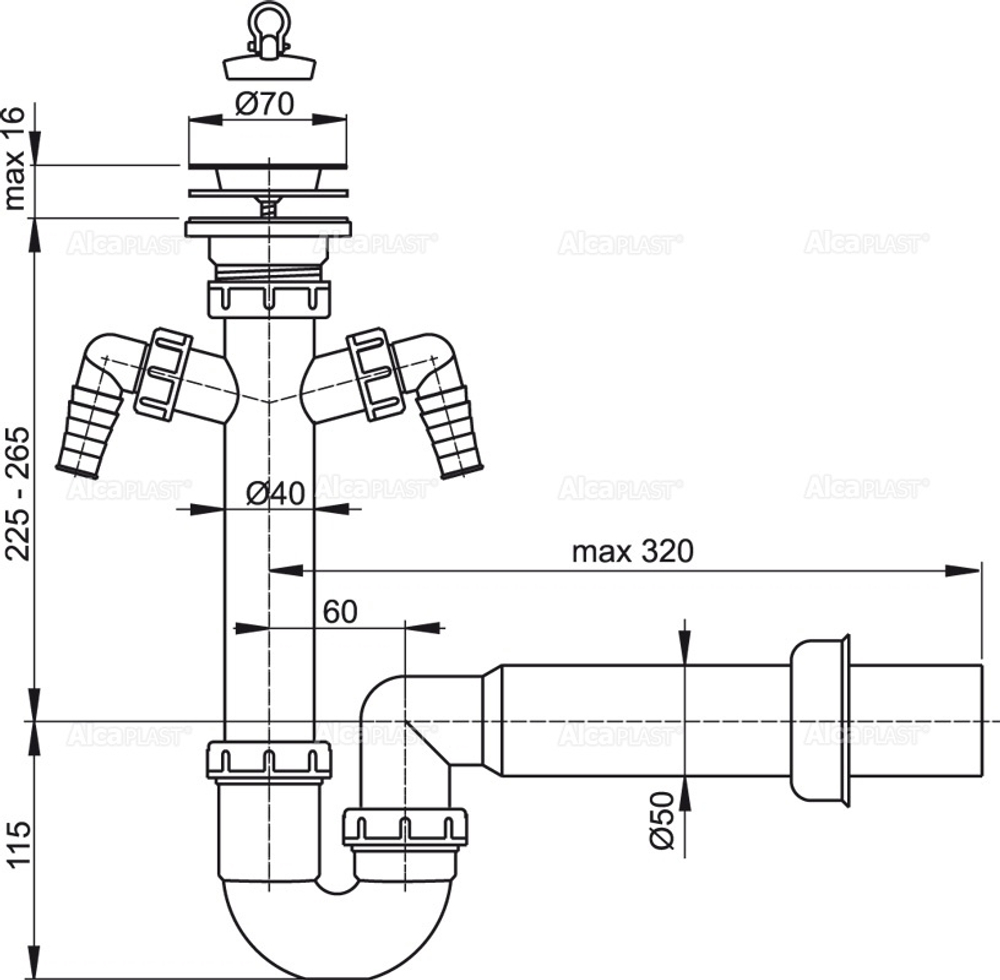 Сифон для мойки AlcaPlast A820-DN50