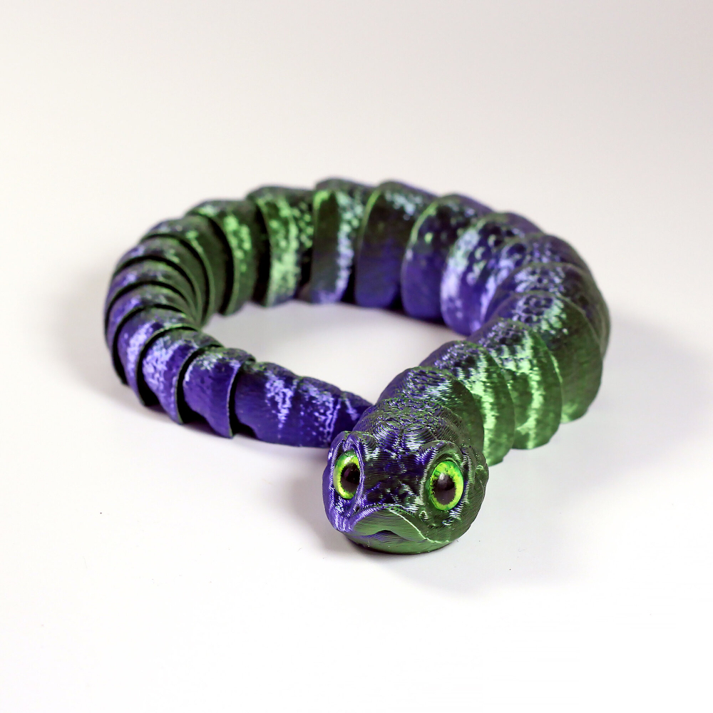 Гибкая игрушка-антистресс, змея с глазами, 27 см., зеленая с синим