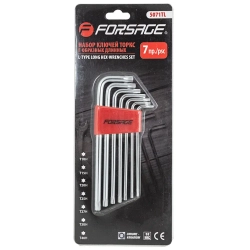 Набор ключей TORX Г-образных длинных с отверстием 7пр.(Т10Н,Т15Н,Т20Н,Т25Н,Т27Н,Т30Н,Т40Н) в пластиковом держателе Forsage F-5071TL
