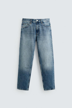 ZARA ДЖИНСЫ ЗАУЖЕННОГО КНИЗУ КРОЯ, ВЫЦВЕТШИЙ СИНИЙ