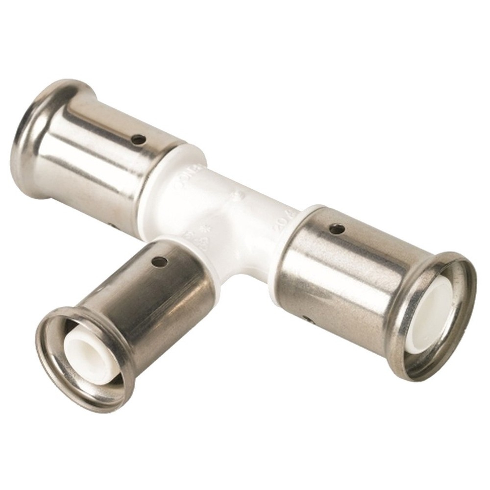 Тройник переходный HENCO сужение в центре , ПВДФ пресс, 20х16х20 белый