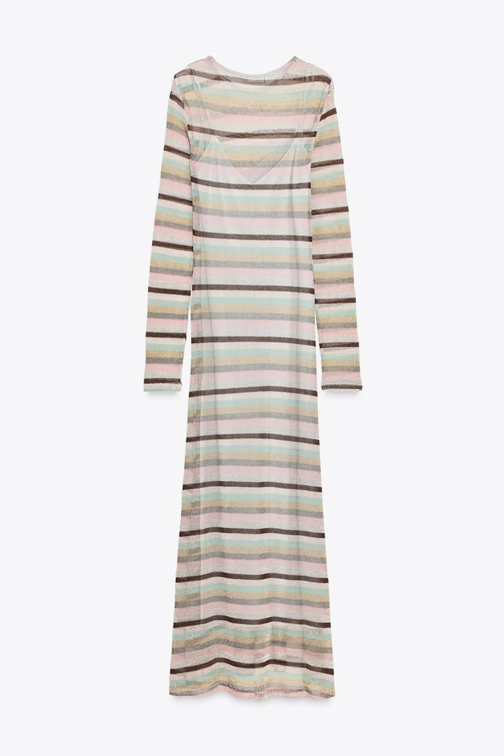 ZARA ДЛИННОЕ ПЛАТЬЕ В ПОЛОСКУ С МЕТАЛЛИЗИРОВАННОЙ НИТЬЮ, РАЗНОЦВЕТНЫЙ