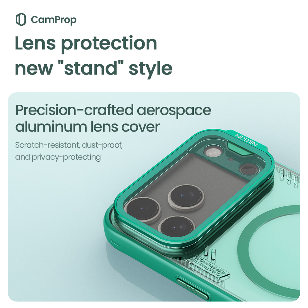 Чехол прозрачный зеленого цвета с MagSafe на iPhone 17 Pro, серия Iceblade Prop Magnetic (версия с прозрачной крышкой объектива) от Nillkin