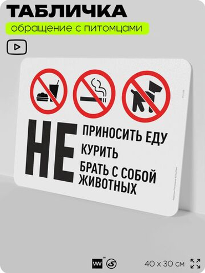 Табличка "Не приносить еду, не курить, не брать с собой животных" на дверь и забор, для двора, дома, подъезда, 40х30 см, Silver Plane x Айдентика Технолоджи
