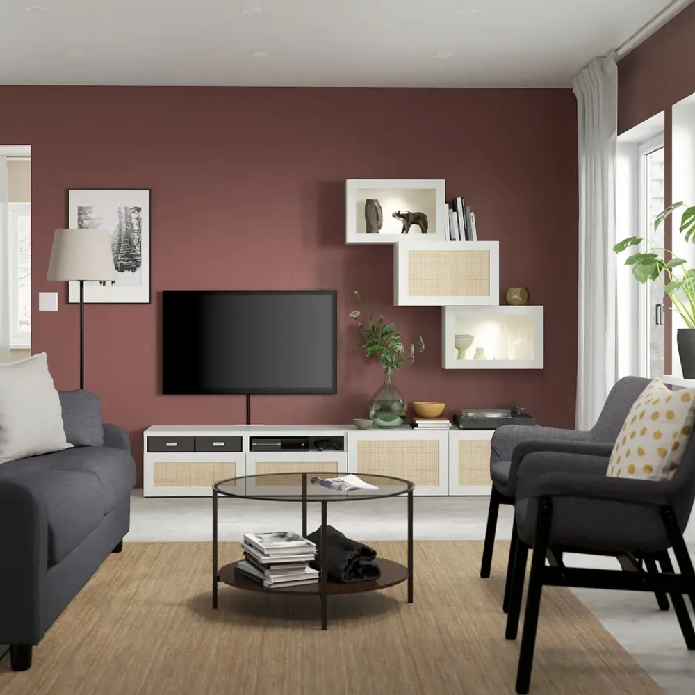 Тумба для телевизора - IKEA BESTÅ/BESTA, 190x42x240см, белый/светло-коричневый, БЕСТО ИКЕА