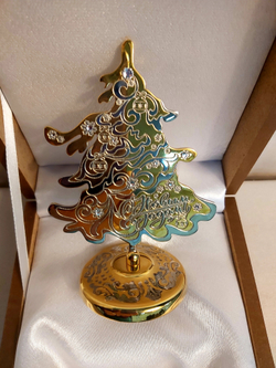 Елка сувенирная "С Новым годом!" с фианитами (Златоустовская гравюра)