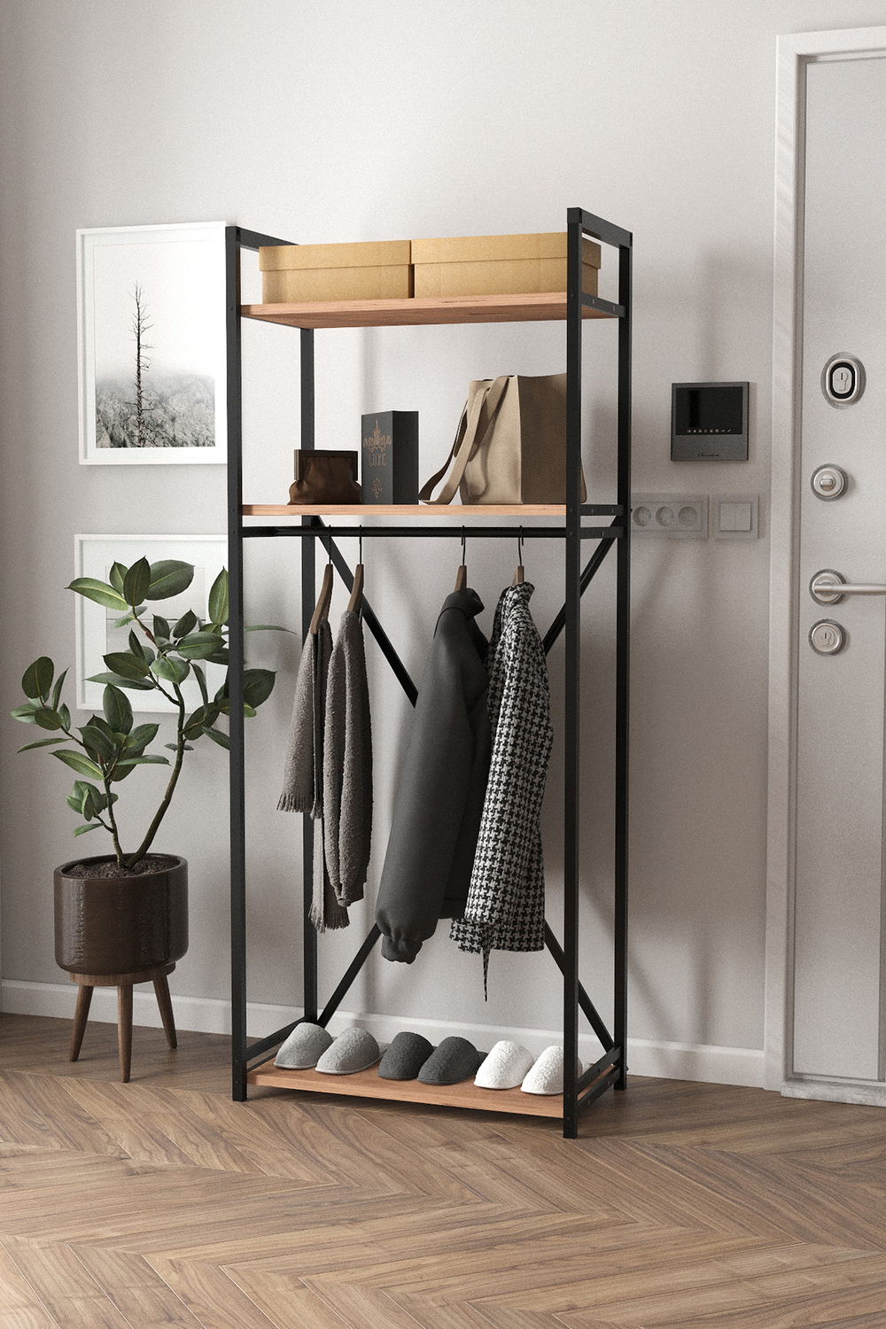 Обувница с вешалкой для одежды - сосна