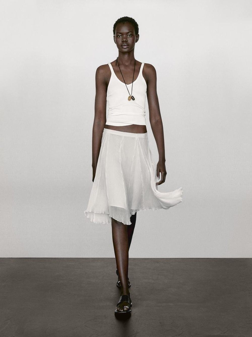 Massimo Dutti Топ из 100% хлопка, натуральный, кремовый