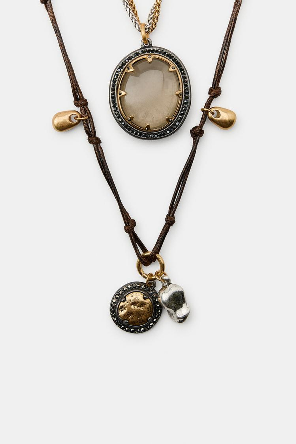 ZARA НАБОР ИЗ ТРЕХ ОЖЕРЕЛИЙ С КАМНЯМИ И ШАРМАМИ, ЗОЛОТОЙ/СЕРЕБРЯНЫЙ